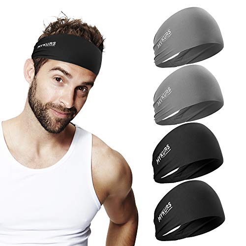 Moisture Wicking Workout Headbands for Women Fitness and Gym Workout MYKURS Sports Headbands for Men 4 Pack Elastic Mens Headbands Sweatbands Hairband for Yoga Running