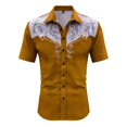 thumbnail image 4 of Western Embroidered Print Button Up Shirts for Men Short Sleeve Western Theme Breathable Blend Tee Alternative Orange XXXL, 4 of 4