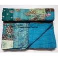 thumbnail image 2 of Turquoise Embrodiery Beautiful Handmade Vintage Silk Sari Jari Patchwork Khambhadiya Kantha Quilting Kantha Quilt Reversible Bed Cover Assoted Kantha Quilt Throw Blanket / Twin/Queen/King, 2 of 4