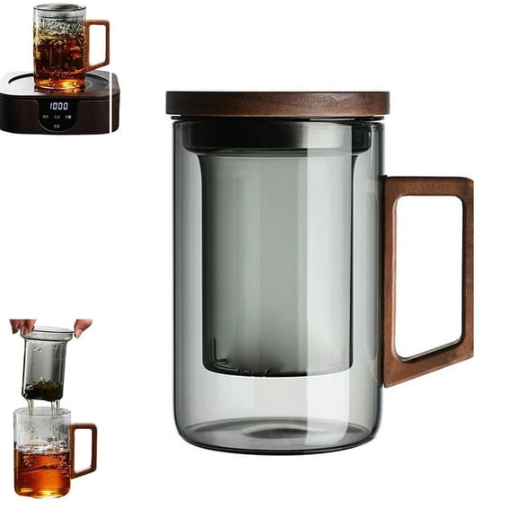 Tea Cup with Infuser and Lid 15.2 fl oz,Double Wall Glass Tea Mug with Infuser and Lid,Heat Resistant Borosilicate Glass Tea Infuser Mug for Blooming and Loose Leaf Teas,for Lovers,Gas Stovetop Safe
