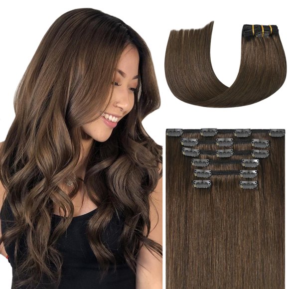 WindTouch Clip in Hair Extensions Human Hair, 15 Inch 70g #4 Medium Brown Hair Extensions for Women Real Human Hair Clip in, Remy Human Hair Extensions Clip ins, Soft Natural Str