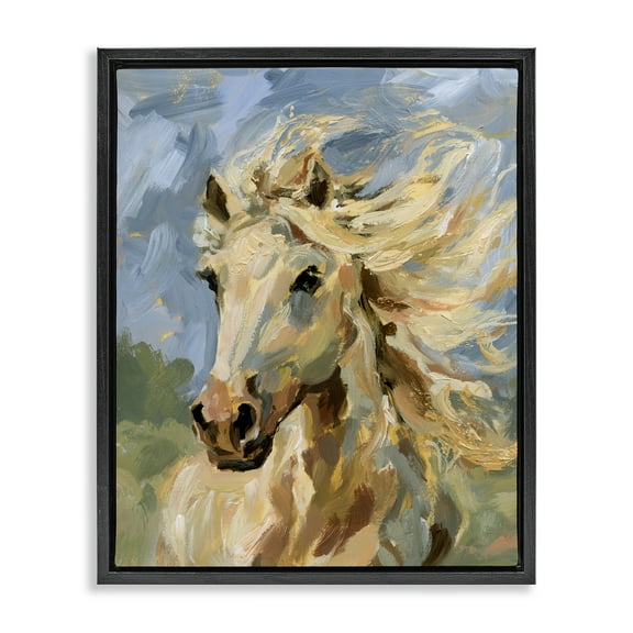 Stupell Industries Windswept Horse Mane Animals Painting Black Floater Framed Canvas Art Print Wall Art, 17 x 21