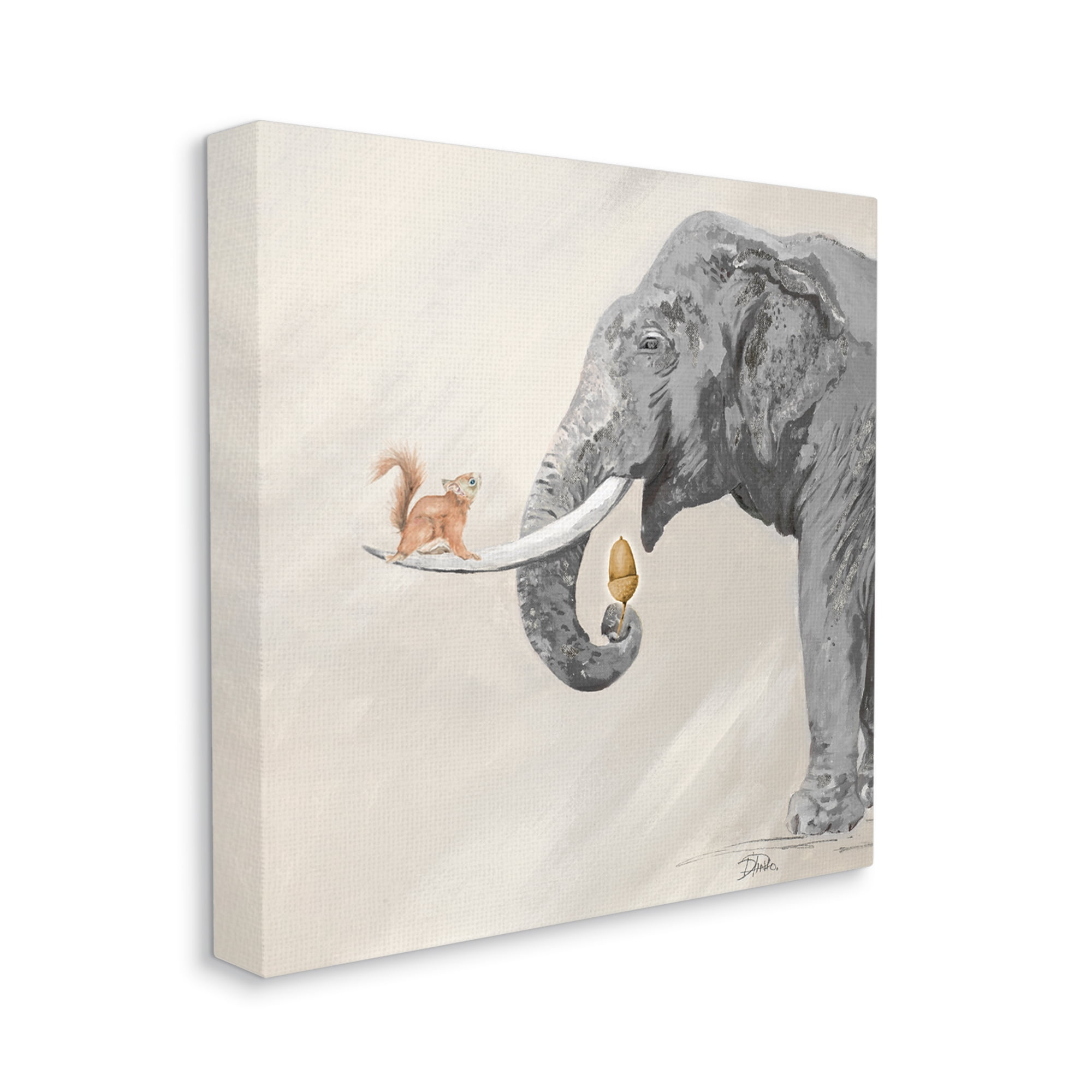 Stupell Fun Elephant And Squirrel Acorn Animals Animals & Insects Painting Gallery Wrapped Canvas Print Wall Art