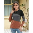 thumbnail image 4 of Women'S Color Block Tops Casual Long Sleeve Tunic Round Neck Pullover Shirts Black Brown S, 4 of 6