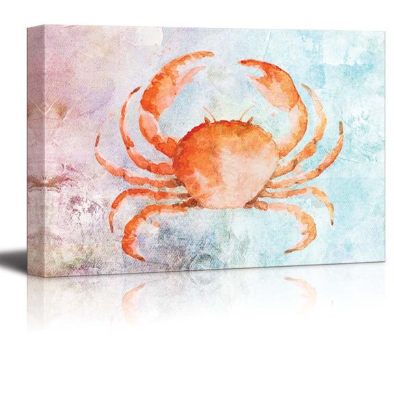 wall26 Watercolor Painted Orange Crab on a Vintage Background - Canvas Art Home Art - 24x36 inches