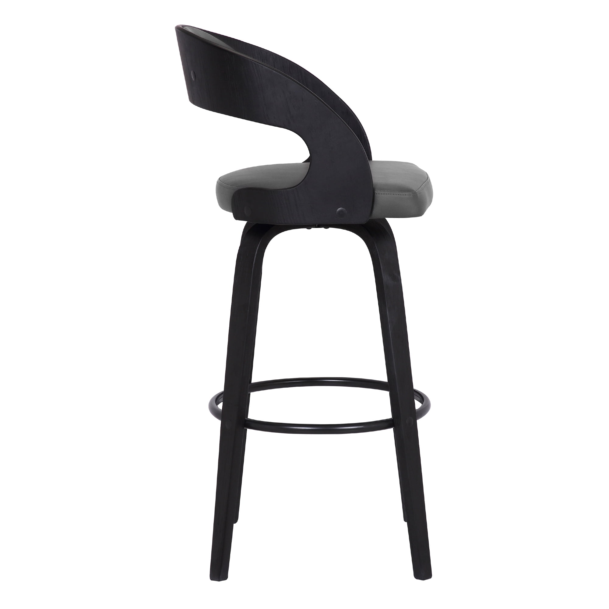 Shelly 30" Bar Height Swivel Gray Faux Leather and Black Wood Bar Stool - Set of 3