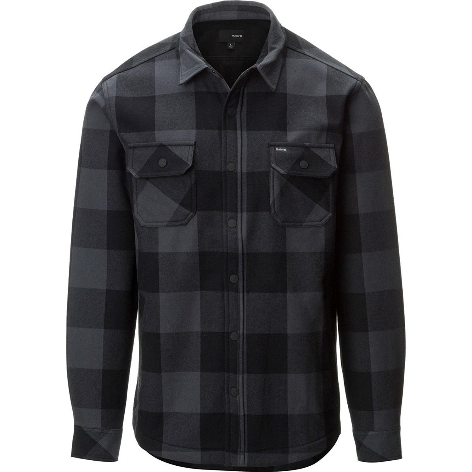 Hurley Men's Clancy Plaid Lined Button Down Flannel Jacket Shirt, Black