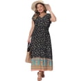 thumbnail image 3 of DARING DIVA Women's Plus Size Floral Ruffle Sleeve Beach Boho Maxi Dress 4X Navy Blue, 3 of 6