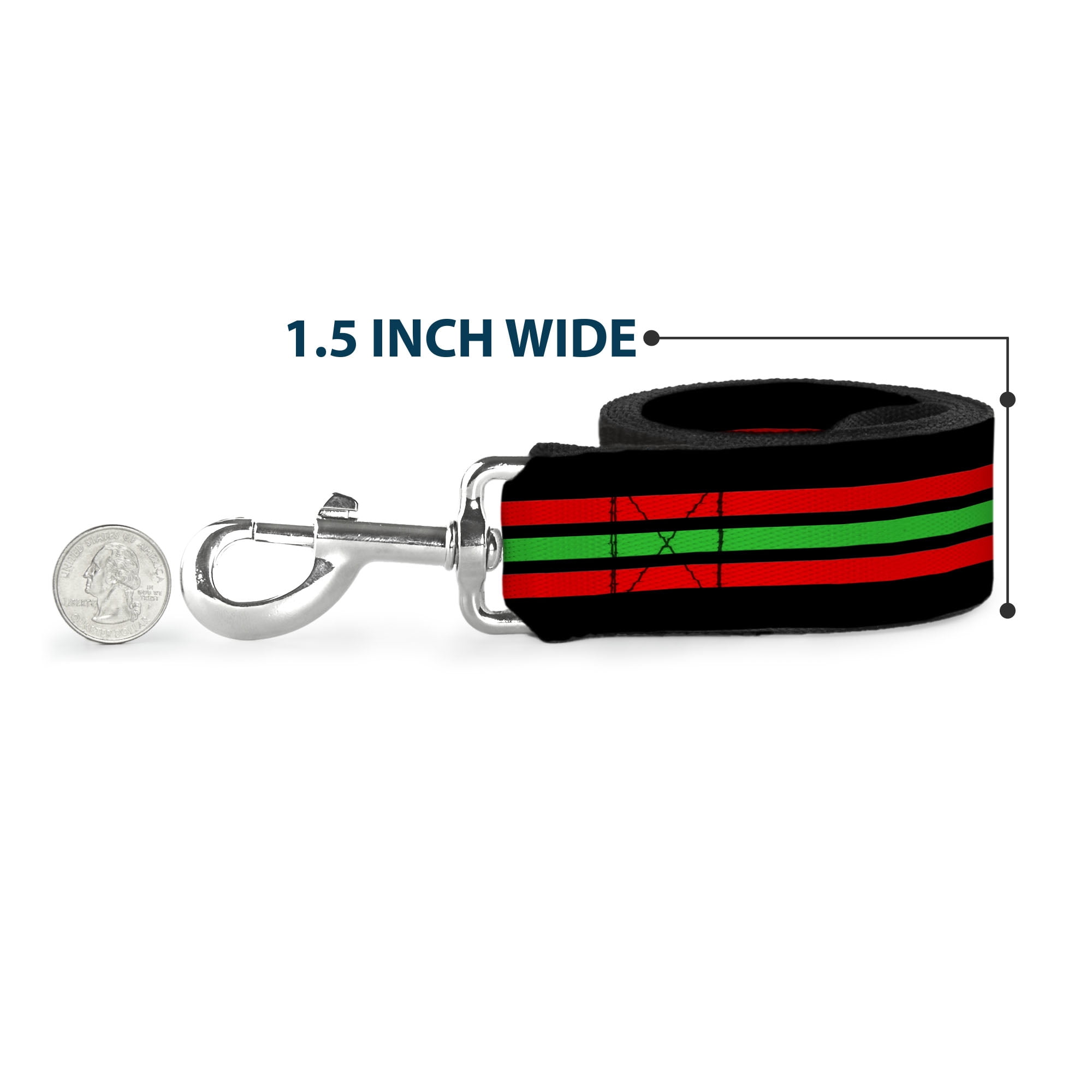 Buckle-Down Pet Leash, Dog Leash, Stripe Trio Black Red Green Black, 6 Feet Long 1.0 Inch Wide