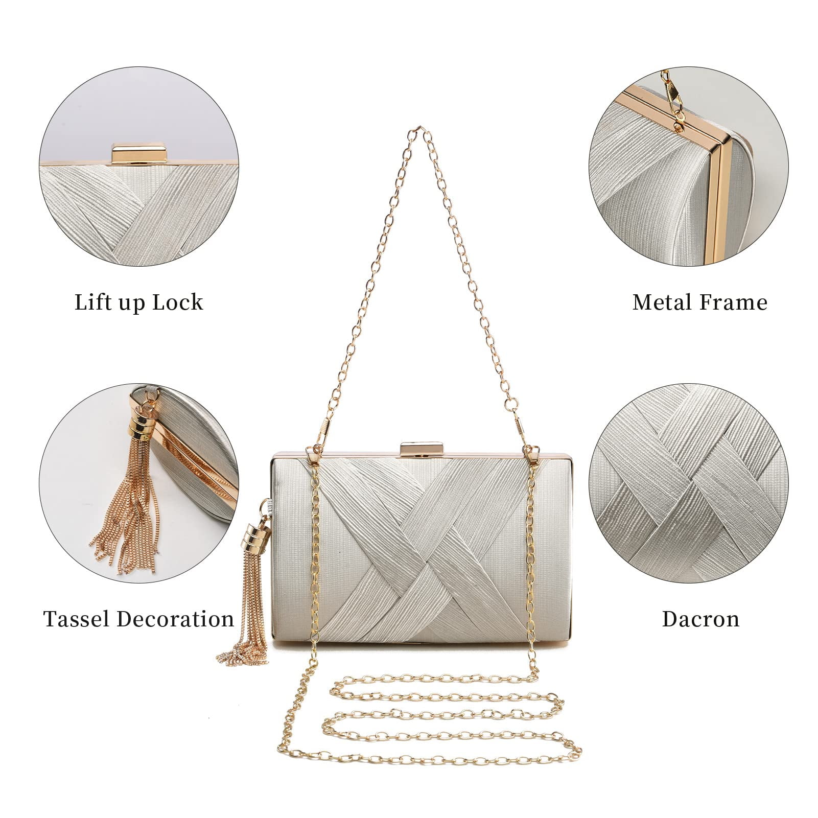 AOUNQ Clutch Purse for Women Evening Bags Formal Party Wedding Clutches Crossbody Shoulder Bag with Tassel