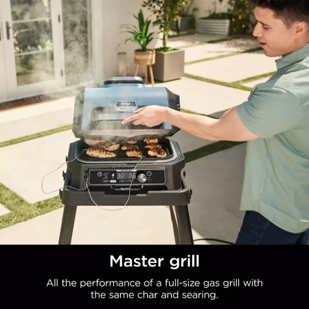 Ninja - Woodfire ProConnect Premium XL Outdoor 7-in-1 Grill & Smoker, App Enabled, Air Fryer, 2 Built-In Thermometers - Blue