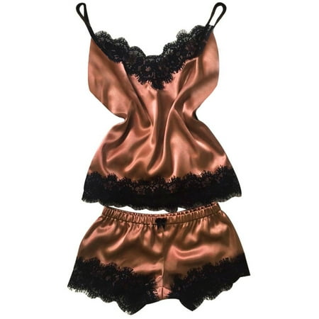 

Yotyukeb Lingerie For Women New Sexy Lace Satin Sleepwear Lingerie Temptation Babydoll Underwear Nightdress (Brown)