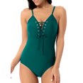 thumbnail image 6 of Csndyce Women One Piece Swimsuit Backless Halter Bathing Suit Solid Color Sexy V Neck Lace Up Bikini, 6 of 6
