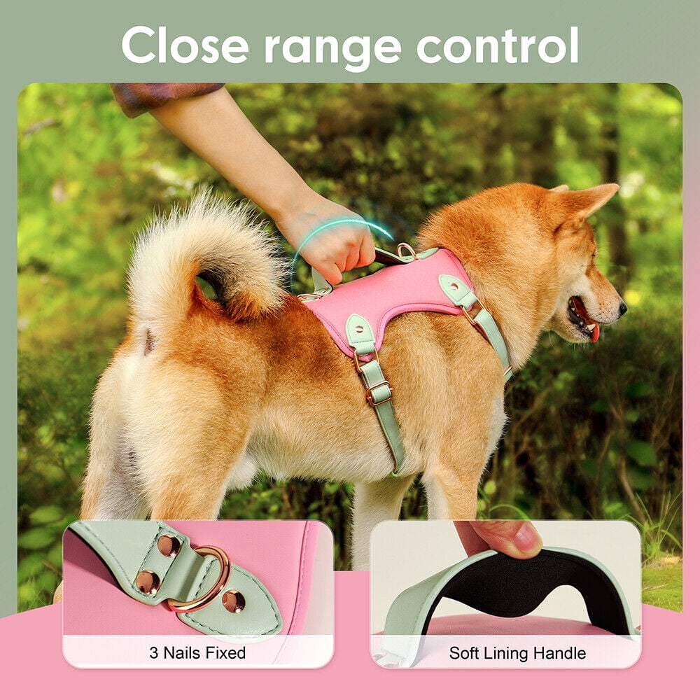 Pet Artist PU Leather Dog Harness with Handle No Pull Soft Padded Vest Adjustable Medium Large