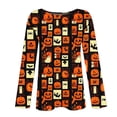 thumbnail image 5 of Halloween Tops for Women Long Sleeve Casual Pullover Shirts Crewneck Loose Blouse Fall Apparel Novelty Retro Pumpkin Bat Grid Graphic Print Party Top, 5 of 6