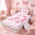 thumbnail image 2 of Meiyoeat Girly Bow Letter H Twin Sheet Sets 3pcs for Girls Adults, Cute Stripe Bedding for Decor, Light Pink White, 2 of 6
