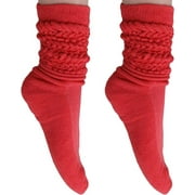 AWS/American Made 2 Pairs Extra Long Cotton Slouch Socks Shoe Size 5 to 10 (Hot Pink)
