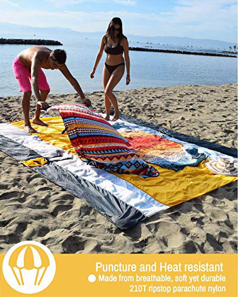 ECCOSOPHY Sandproof Beach Blanket Oversized Sand Free Beach Mat 9 x10 Lightweight Outdoor Mat Double Anchored with 4 Corner Sand Pockets Plastic Stakes Heat Proof Quick Drying Walmart