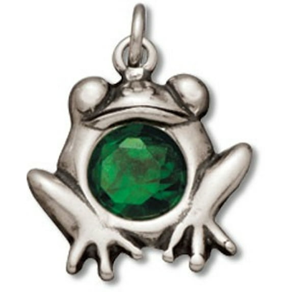 Sterling Silver 24" 1mm Box Chain Green Cubic Zirconia Sitting Toad Frog Pendant Necklace