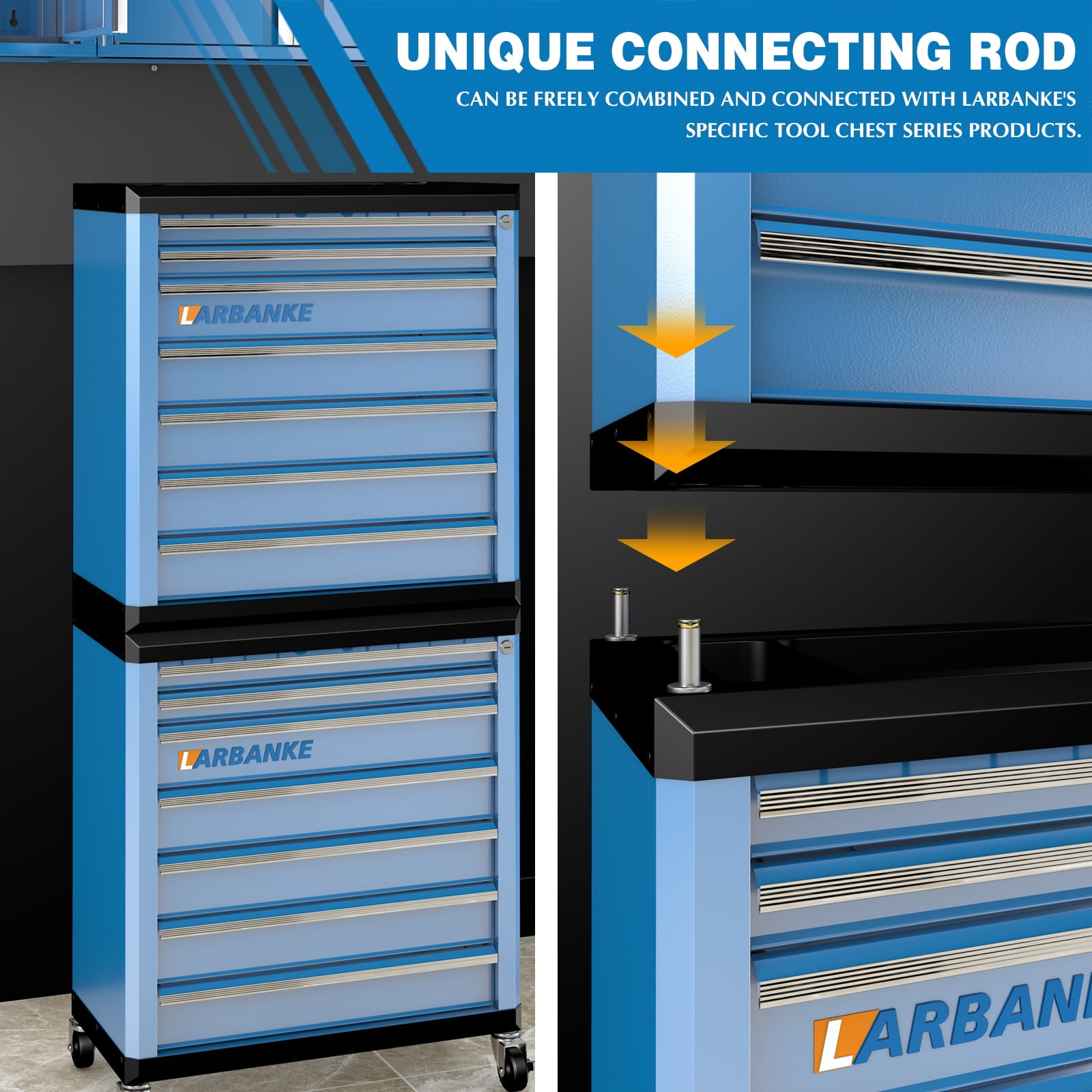LARBANKE 7-Drawer Rolling Tool Chest with Lock, Connectable Tool Cabinet & Cart for Garage Workshop Storage