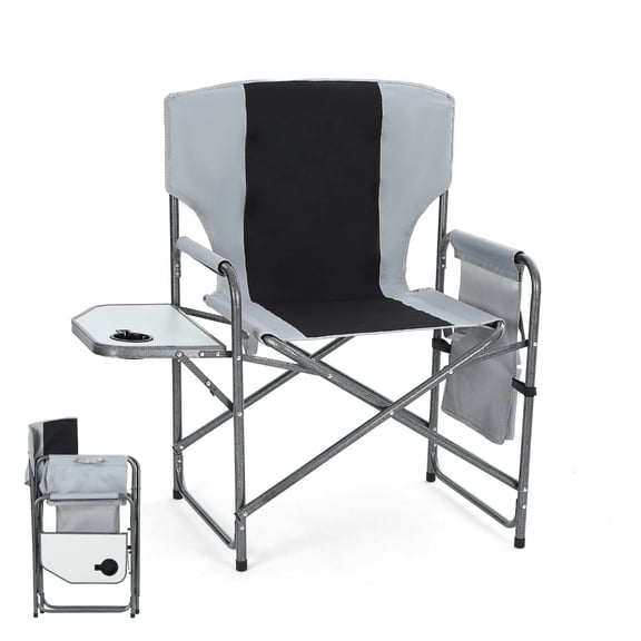 Aluminum Director's Chair with Side Table, Foldable Camping Chair with Sturdy Armrests & Side Pocket, Lightweight, Heavy Duty for Outdoor & Indoor Use