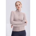 thumbnail image 4 of Womens Full Zip Running Track Jacket Workout Slim Fit Yoga with Thumb Holes Camel Color L, 4 of 9