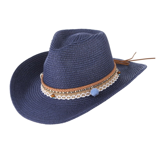 Sombrero Fedora Trilby de paja para mujer, sombrero para el , ala grande para exteriores, Anti- Azul Colcomx Sombrero de paja para el sol