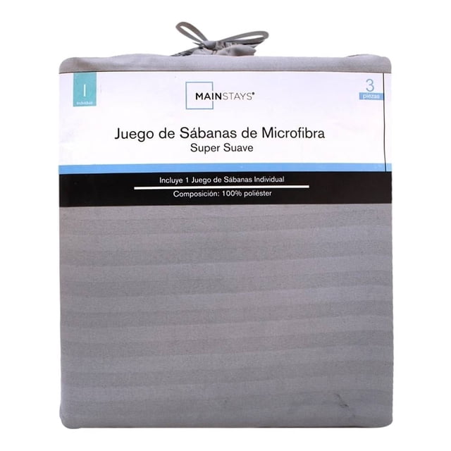 Juego de Sábanas Mainstays Microfibra Individual Franjas Gris 3 Piezas