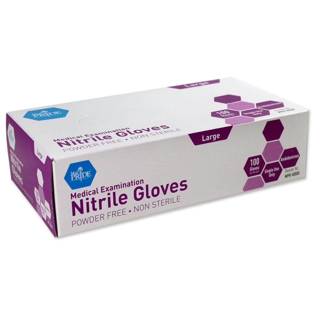 MedPride Nitrile Exam Glove (nonlatex) Lg N/S Powder Free 10