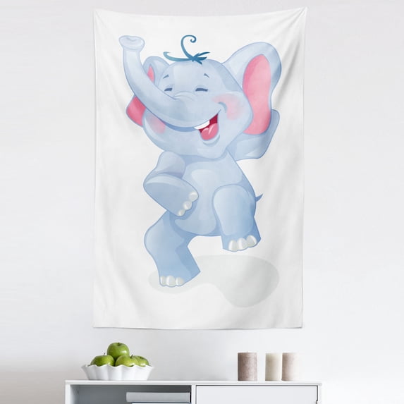 Animal Tapestry, Funny Laughing Animal Shower Animal Happiness Theme, Fabric Wall Hanging Decor for Bedroom Living Room Dorm, 5 Sizes, Pale Blue Pink, by Ambesonne