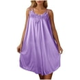 thumbnail image 5 of Fazvaoo Womens Nightgowns Short Sleeve Short Sleepwear Summer Silk Nightgowns(Purple,0), 5 of 7