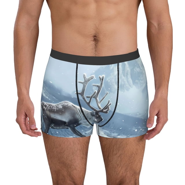 Fotbe Winter Reindeer In Snowy Mountains Calzoncillos Tipo Boxer con Bolsa de Soporte Total para Hombre, X-Temp Fresco, Transpirable y de Secado Rápido-Medium