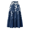 thumbnail image 6 of Women's Floral Maxi Skirt, Drawstring High Waist Tiered Pleated Skirt, Lightweight Flowy Boho Skirt for Summer, Vacation and Beach,Dark Blue,2XL, 6 of 7