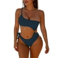 thumbnail image 2 of YTCAMLO Slimming Cutout Women's One Piece Swimsuit Fashion One Shoulder Ring Linked Bathing Suits Side Tie Swimwear, Dark Blue S, 2 of 5
