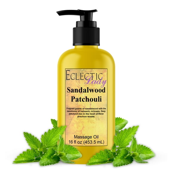 Sandalwood Patchouli Massage Oil by Eclectic Lady, 16 oz, Sweet Almond Oil and Jojoba Oil