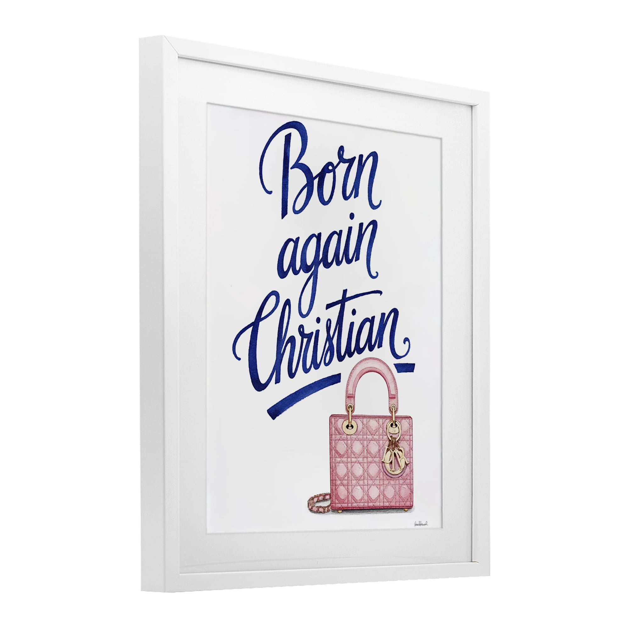 Glam Born Again Christian White Framed Print Under Glass, design by Amanda Greenwood