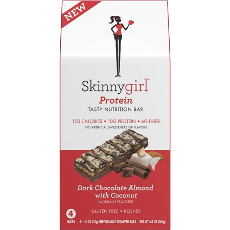 Amandes au chocolat noir avec SkinnyGirl Barres de protéines de noix de coco, 1,4 oz, 4 count