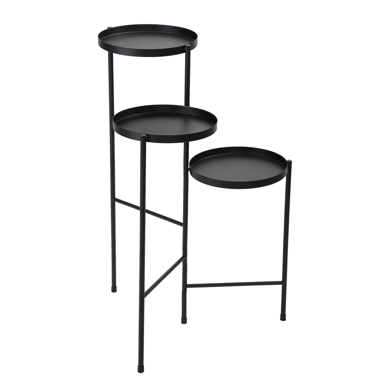 Kepooman Modern Metal Plant Shelf with Three Pallets, Three-layer Foldable Shelf for Household, Black Kepooman Modern Metal Plant Shelf with Three Pallets, Three-layer Foldable Shelf for Household, Black