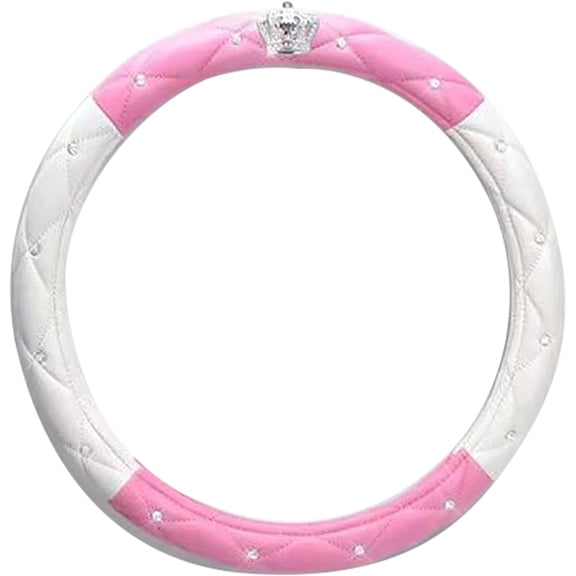 Soft Elastic Steering Wheel Cover for Women, Rhinestone Bling Leather Protector, Non-Slip Fashion Car Accessories, Universal Fit for Most Vehicles, Pink White