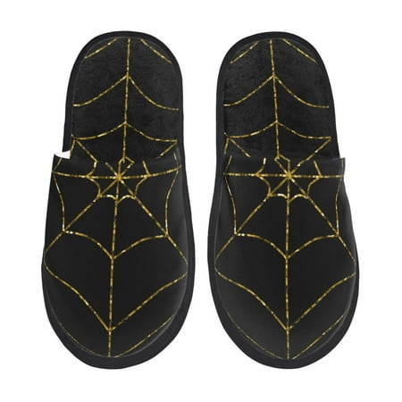 Balery Golden Spider Web Slient Indoor Furry Fleece Comfort House Shoes Soft Non-Slip Home Shoes Cotton slippers House Slippers-- Medium