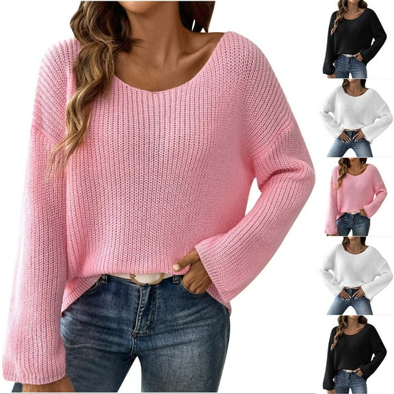 Ashirexll Sweaters for Women Trendy, Pullover Sweaters for Women, Womens Minimalist Flared Sleeve Round Neck Pullover Knit Sweater Loose Fitting