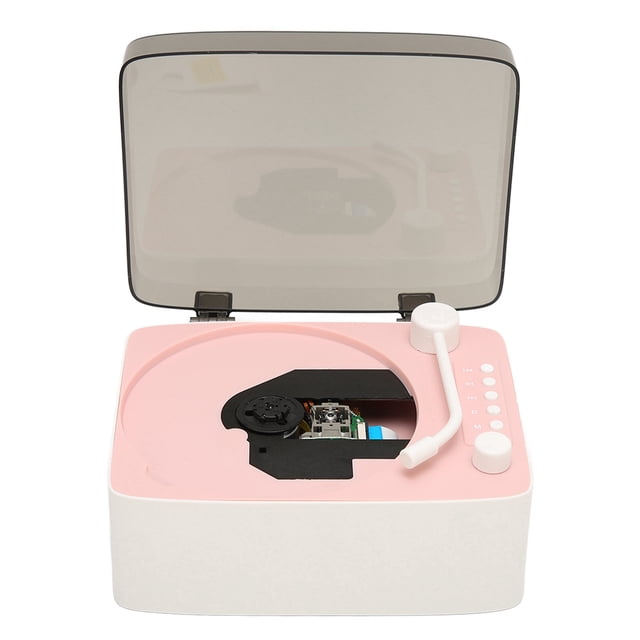 Mini reproductor de CD multifuncional con altavoz Bluetooth vintage, reproductor de música con CD para el hogar, color rosa