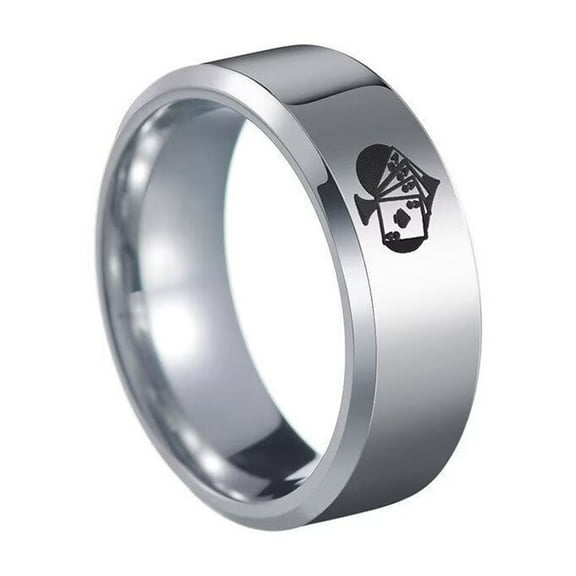 HIJONES Men's 8mm Cards A Punk Stainless Steel Ring Band Jewelry Silver Size 7