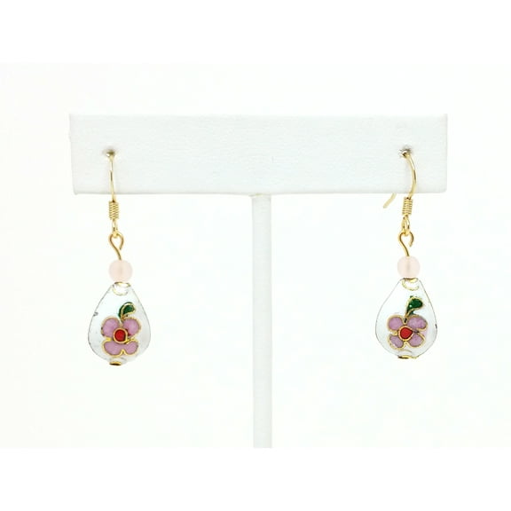 Vintage Pink and White Flower Cloisonne Earrings