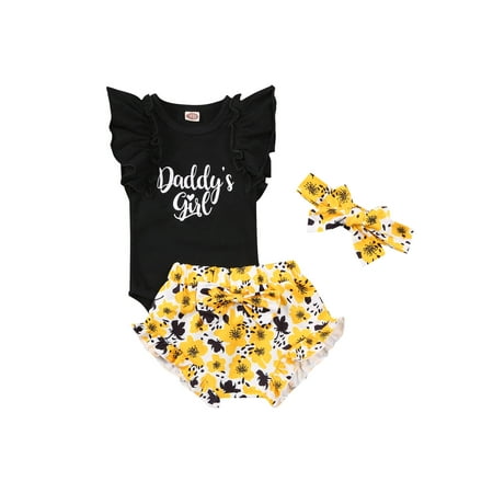 

ZIYIXIN Infant Baby Girl Summer Clothes Daddy s Girl Short Sleeve Tops Floral Pants 3PCS Outfits Black 3-6 Months