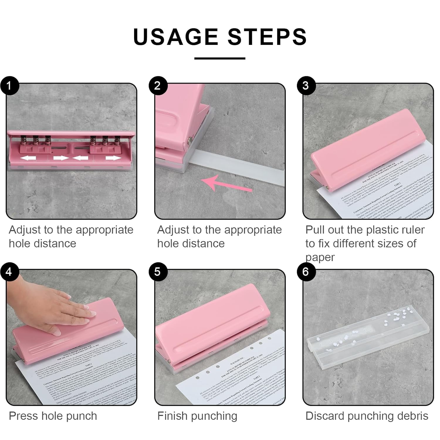 Adjustable 6-Hole Punch - Metal Hole Puncher for A4/A5/A6, Personal & Pocket Planners - 6-Ring Binder Puncher, Non-Slip Base, with Ruler & Hole Guide