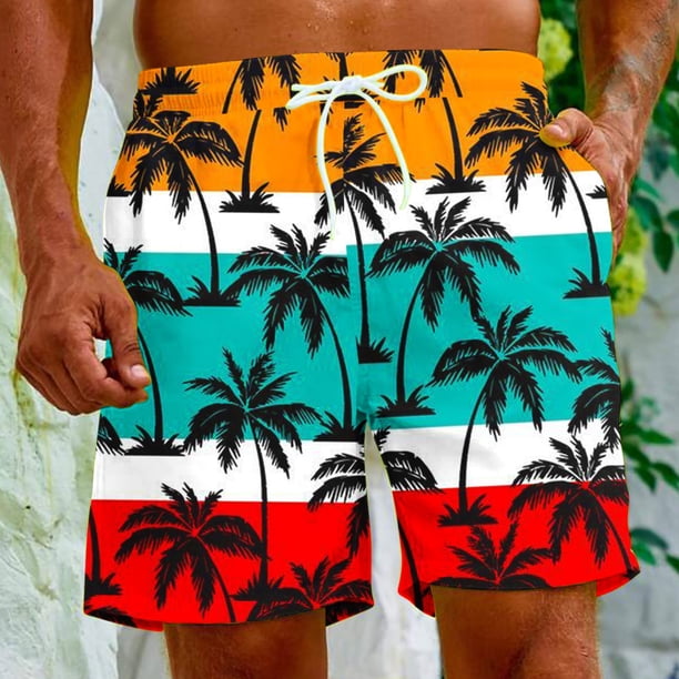 Puntoco Pantalones Cortos De Playa Para Hombre Con Bolsillo Con Cordón Y Estampado De Pantalones Cortos Rojo M,Pantalones Cortos Hombre