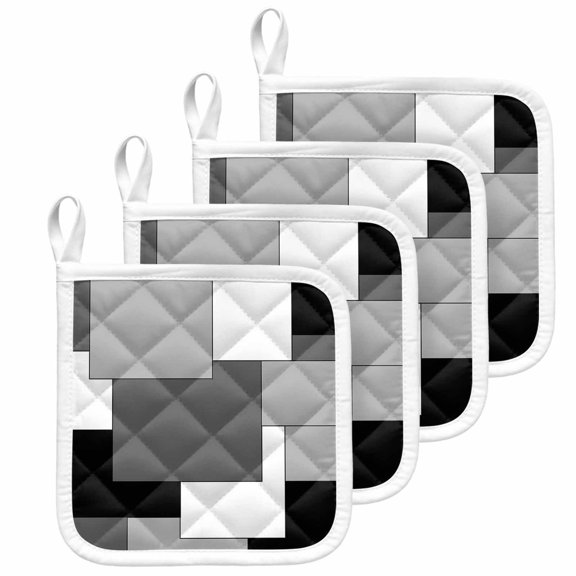 Black Grey Pot Holders for Kitchen Heatproof Potholder, 4 Pack Middle Century Irregular Geo Abstract Art Hot Pads Multipurpose Oven Pads Cloth Potholders Trivet for Cooking and Baking