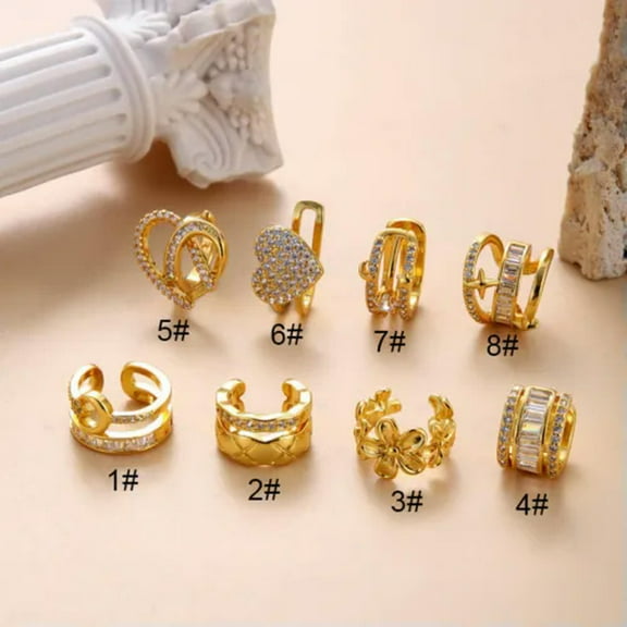 K-KED Zircon Heart Ear Cuff Non Piercing Clip on Earrings Hoop Tragus Helix Cartilage-Gold-5#