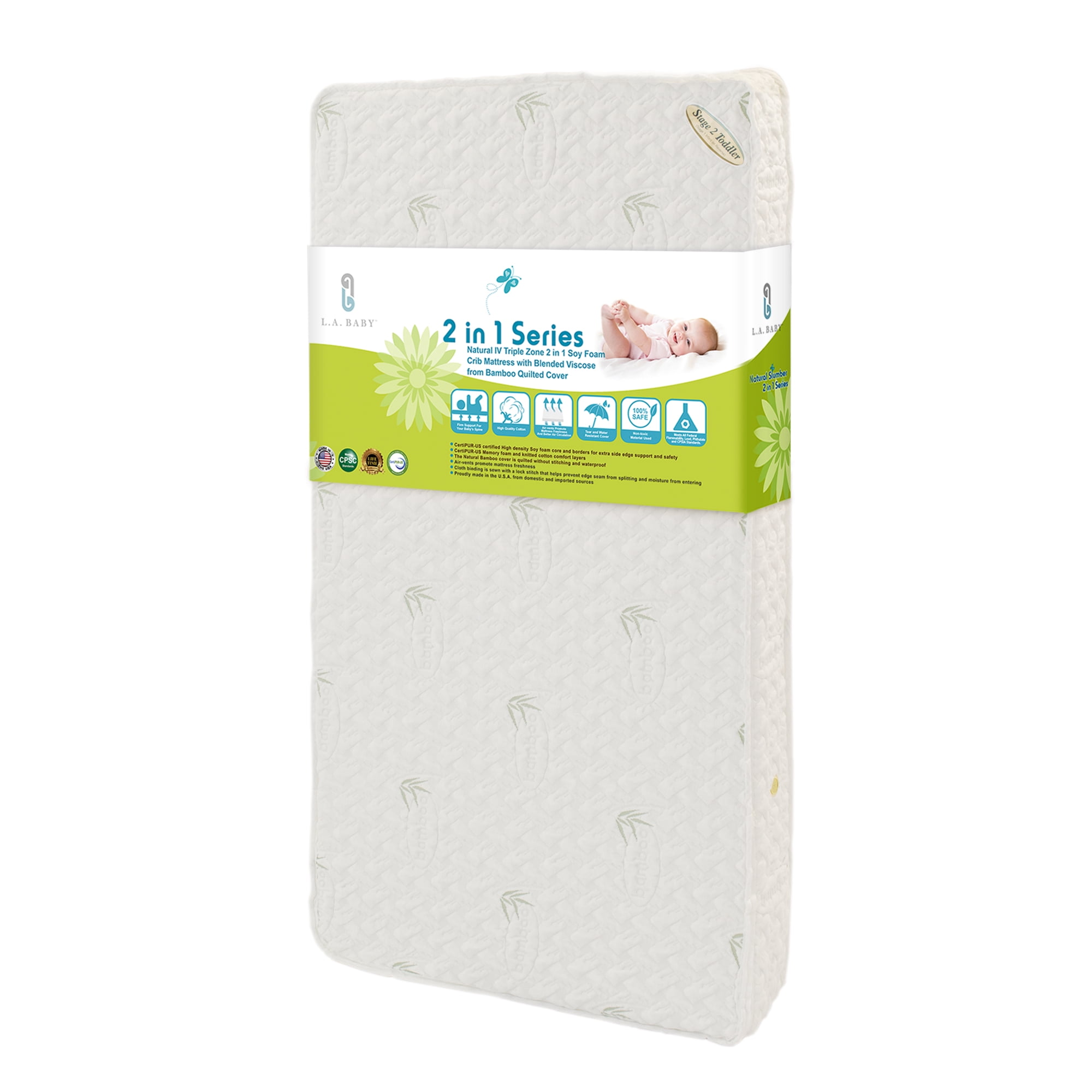 LA Baby Natural IV Triple Zone 2 in 1 Soy Foam Crib Mattress with Blended Viscose from Bamboo